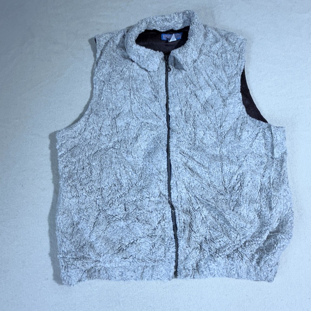 Pendleton Full Zip Fleece Vest Size L Gray Deep Pile Vintage Sleeveless Mens